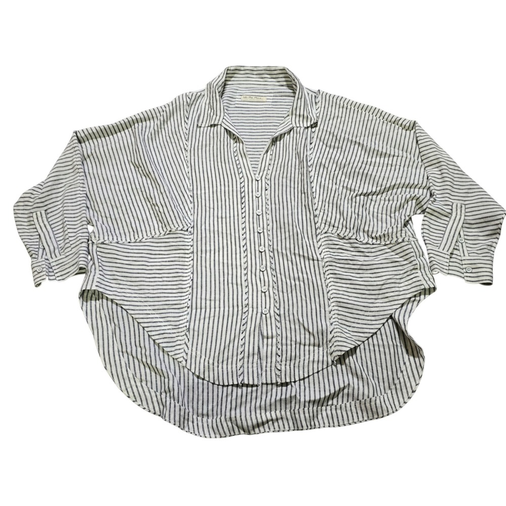 Free People We The Free One & Only Striped Blouse Button Shirt XS Linen Blend